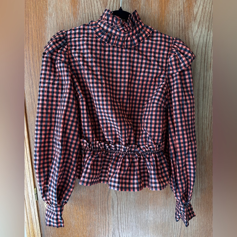 GANNI Ruffled gingham seersucker blouse - Picture 5 of 10